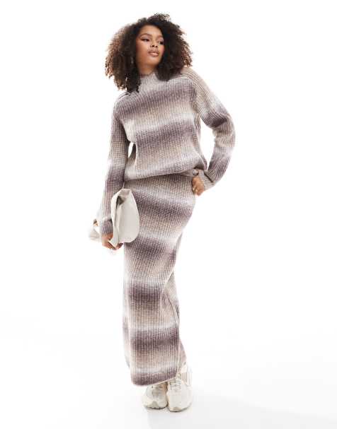 YAS - Gebreide maxi rok met kleurverloop in neutraal, deel van co-ord set - view 1
