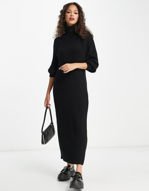 YAS - Gebreide midi-jurk met col in zwart, 3 van 4
