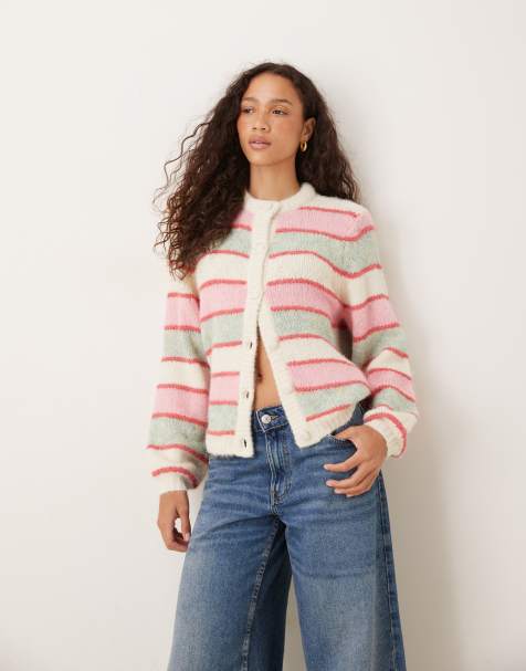 YAS – Gestreifte Strickjacke in Creme und Pastellfarben - view 1