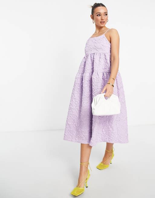 Y.A.S – Gestuftes Jacquard-Midikleid in blassem Flieder