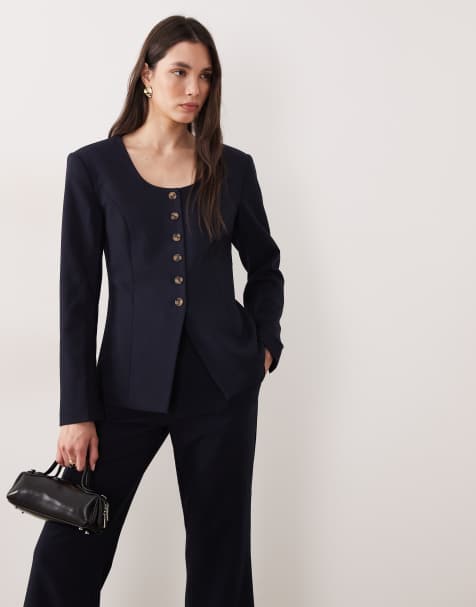 YAS - Getailleerde blazer met structuur en vierkante hals in marineblauw, deel van co-ord set - view 1