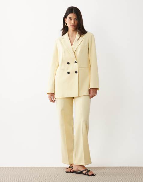 YAS - Getailleerde co-ord set van double-breasted blazer en broek met wijde pijpen in pastelgeel - view 1