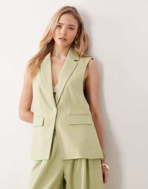 YAS - Gilet de tailleur d'ensemble long et ajusté - Vert hivernal - view 1