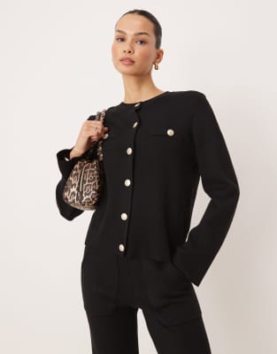 YAS - Gilet d'ensemble boutonné à l'avant en maille - Noir
