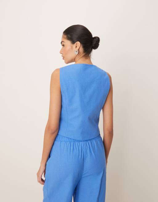 YAS - Gilet effetto lino color blu Provenza in coordinato, 3 di 4