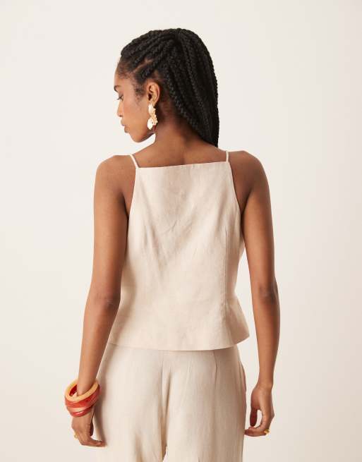 Gilet Donna In Cotone E Lino - Scollo A V, Bottoni, Senza Maniche, Motivo Jacquard - Foto 8