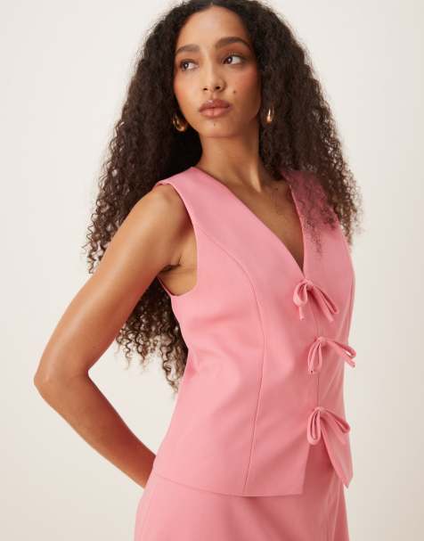 YAS - Gilet met strikdetail in bubblegumroze, deel van co-ord set - view 1