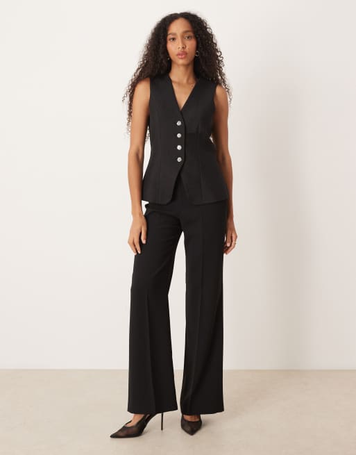 YAS - Gilet met textuur en sierlijke knopen in zwart, 2 van 4