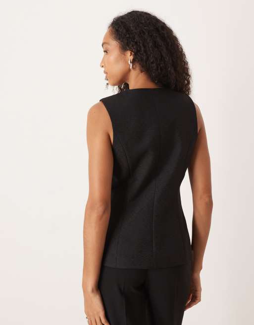 YAS - Gilet met textuur en sierlijke knopen in zwart, 3 van 4