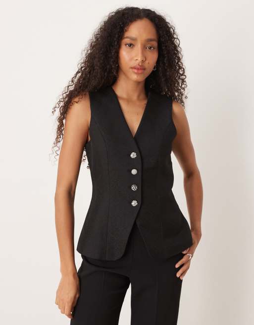 YAS - Gilet met textuur en sierlijke knopen in zwart, 4 van 4