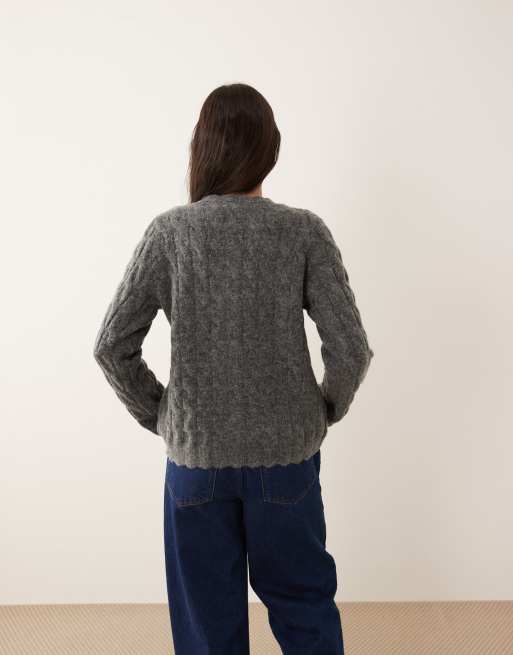 YAS - Gilet texturé à bords ondulés - Gris foncé chiné, 3 de 4