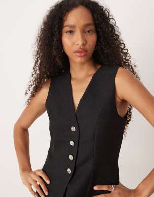 YAS - Gilet texturé à boutons ornementés - Noir