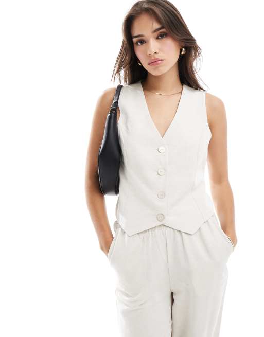YAS - Gilet van linnenmix in neutraal zand, deel van co-ord set