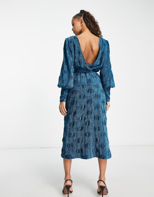 Y.A.S glitter long sleeve midi dress in blue ASOS