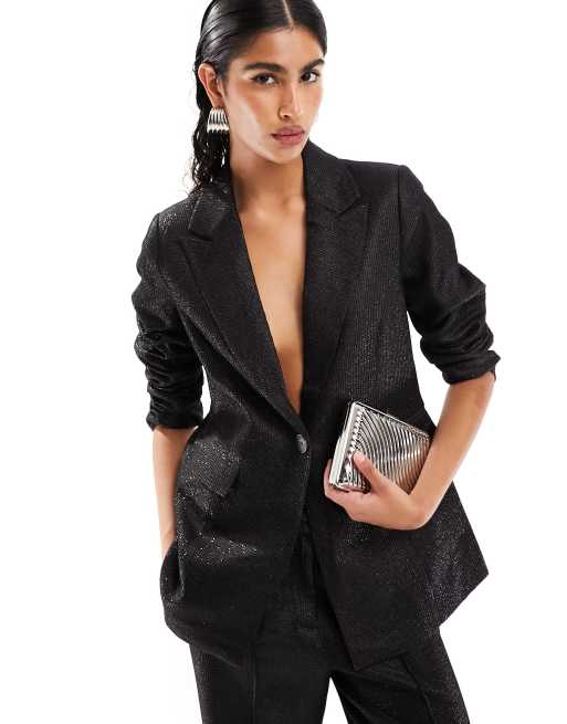 Y.A.S glitter suit blazer in black (part of a set)
