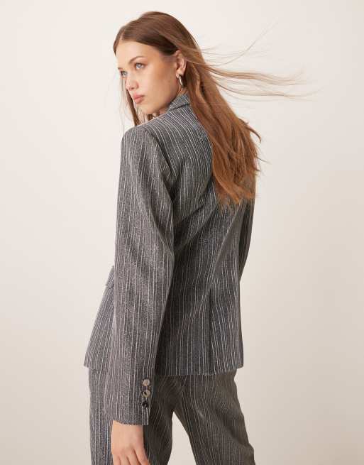 YAS glitter tailored fitted suit blazer co-ord in silver, 2 of 4
