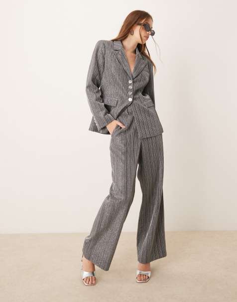 YAS glitter tailored high waist suit pants in silver - part of a set - view 1