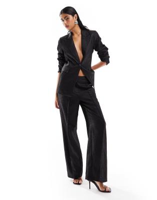 YAS Y.A.S glitter tapered suit trouser co-ord in black
