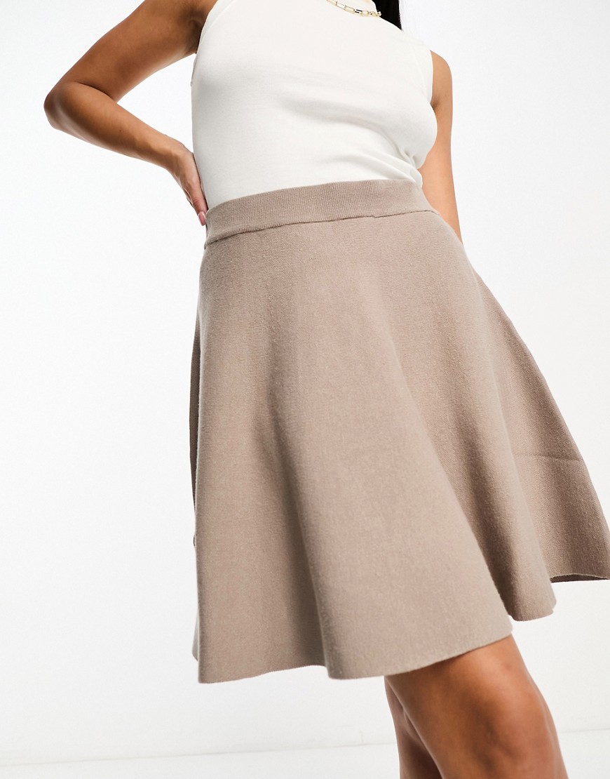 Y. A.S godet knitted mini skirt in mushroom-Neutral