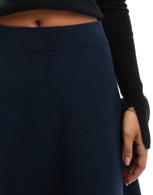 YAS godet knitted mini skirt in navy - NAVY, 3 of 5