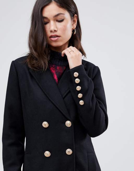 Black peacoat cheap with gold buttons