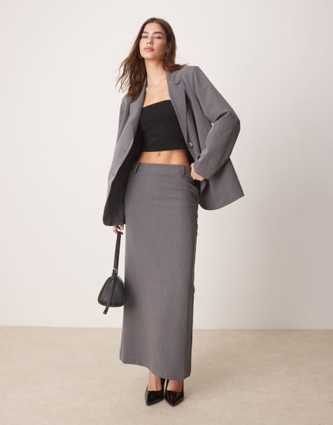 YAS - Gonna lunga sartoriale grigio tempesta in coordinato - view 1