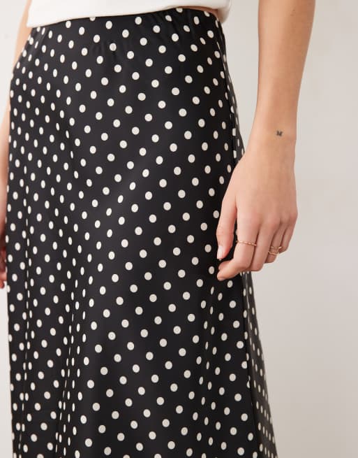 YAS gonna midi in raso nera e crema a pois, 2 di 5
