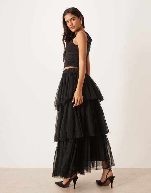 YAS Gonna midi in tulle a balze nera ASOS