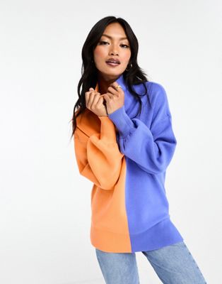 Y. A.S half and half colour block high neck jumper in brights-Multi