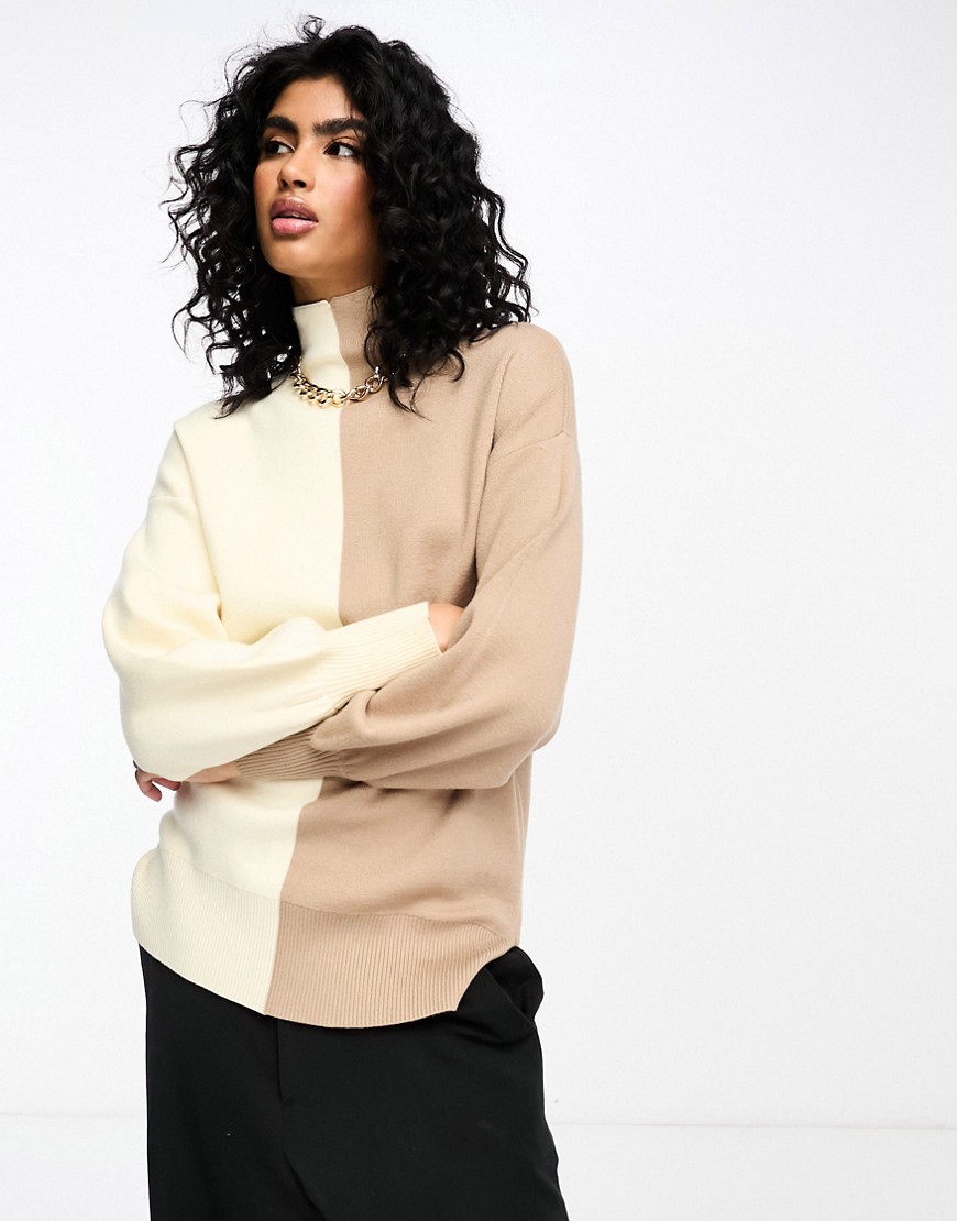 Y. A.S half and half colour block high neck jumper in neutral
