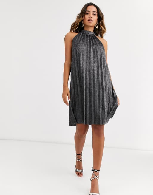 Pleated halter shop neck dress