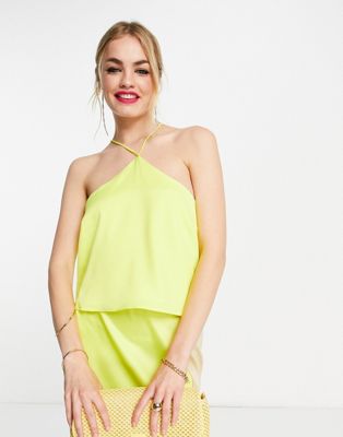 Y.A.S halter neck satin top co-ord in yellow