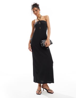 YAS YAS halterneck maxi dress in black - BLACK