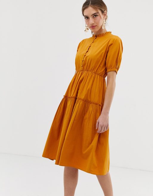 Y.A.S high neck balloon sleeve midi dress | ASOS