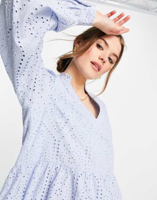 Asos design petite tiered trapeze mini dress in clearance broderie