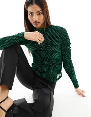 Y.A.S high neck glitter mesh top in green-Multi