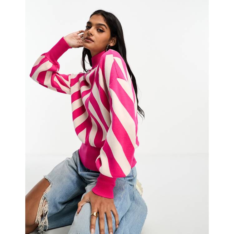 Y.A.S high neck jumper in bold pink stripe ASOS