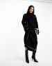 YAS high neck knit midi sweater dress in black with contrast stitch