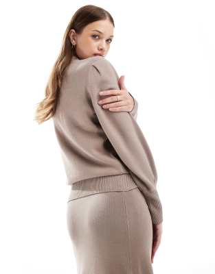 Y.a.s. High Neck Knitted Sweater With Balloon Sleeves In Neutral