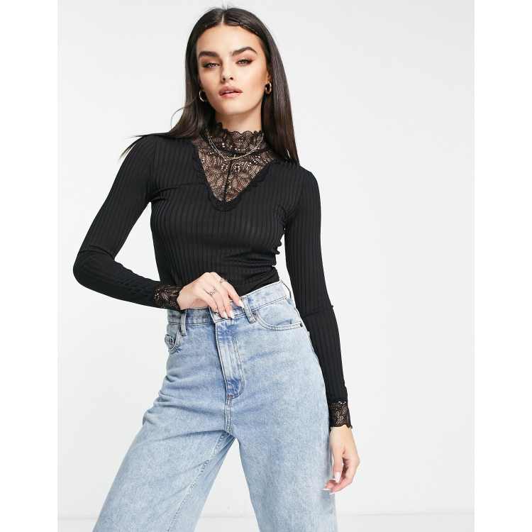 new look high neck lace insert top