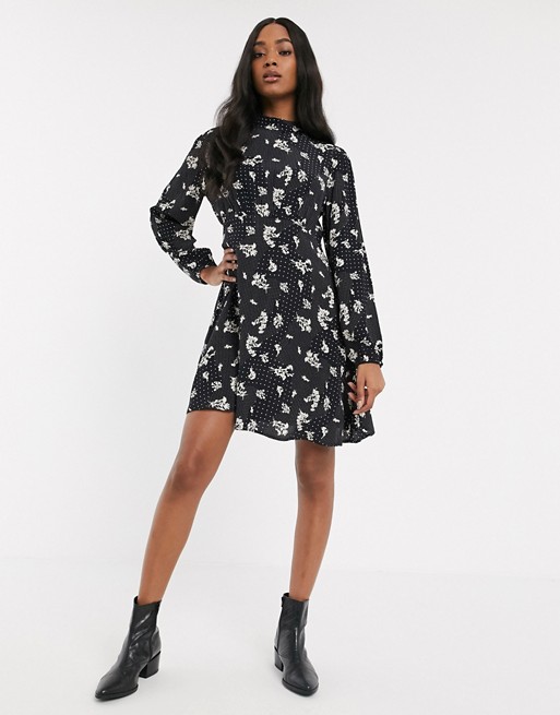 Y.A.S high neck mini dress in mix print