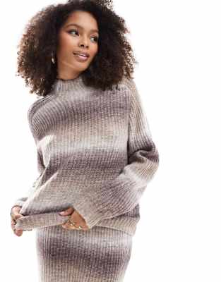 high neck ombre sweater in neutral - part of a set-Brown