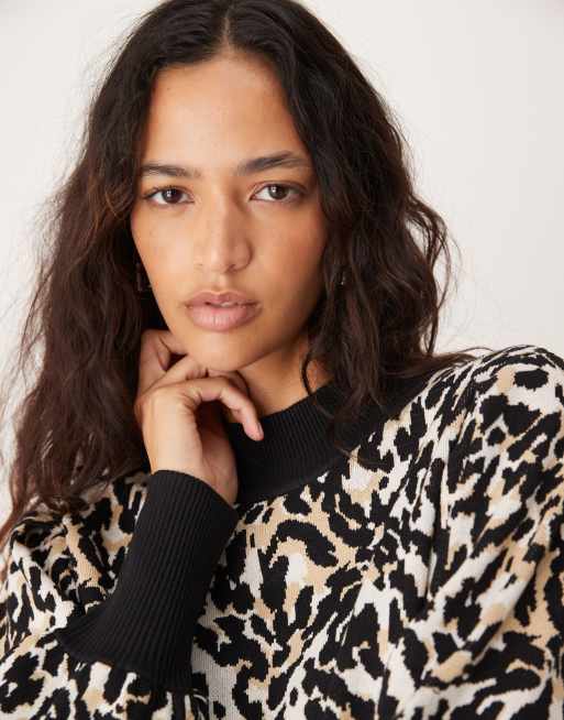 YAS high neck puff sleeve jumper in leopard print ASOS