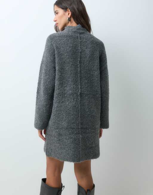 YAS high neck seam front knitted mini dress in dark grey melange, 4 of 4