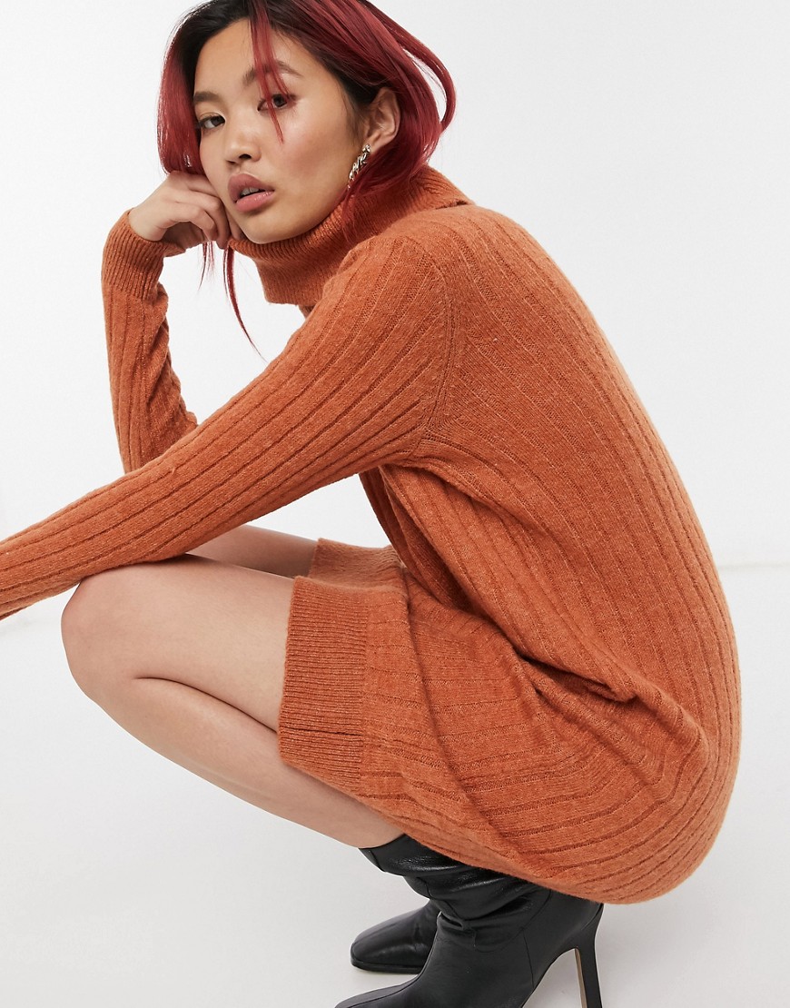 Y.A.S high neck sweater dress in rust-Brown