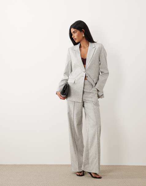 YAS high rise pleated tailored pants in light gray melange - part of a set - view 1