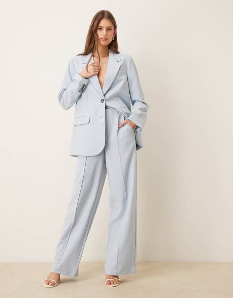 YAS high rise wide leg tailored pants in sky blue - part of a set - view 1