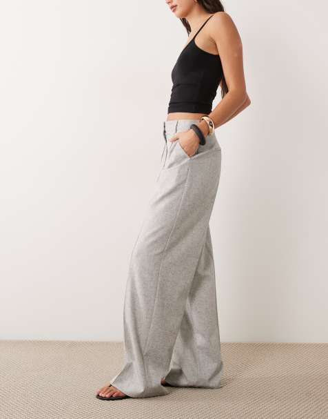 YAS high waist pleated tailored trouser co-ord in light grey melange