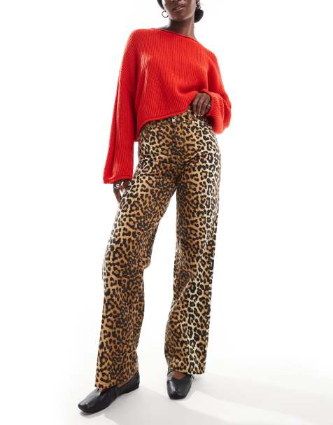 YAS high waist straight leg jeans in leopard print - MULTI - view 1