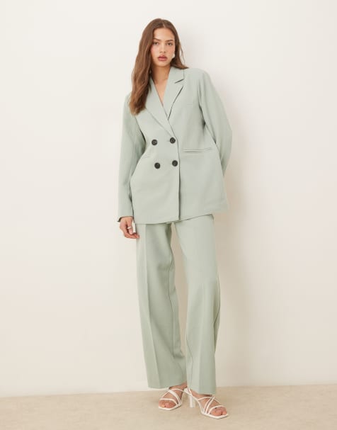 YAS high waist straight leg tailored trouser co-ord in iceberg green - view 1